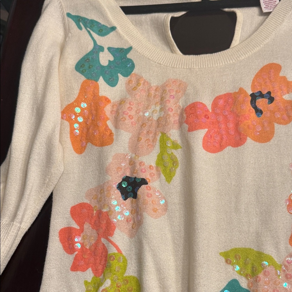 Candies Floral Sequin Sweater Size Large - Picture 4 of 5